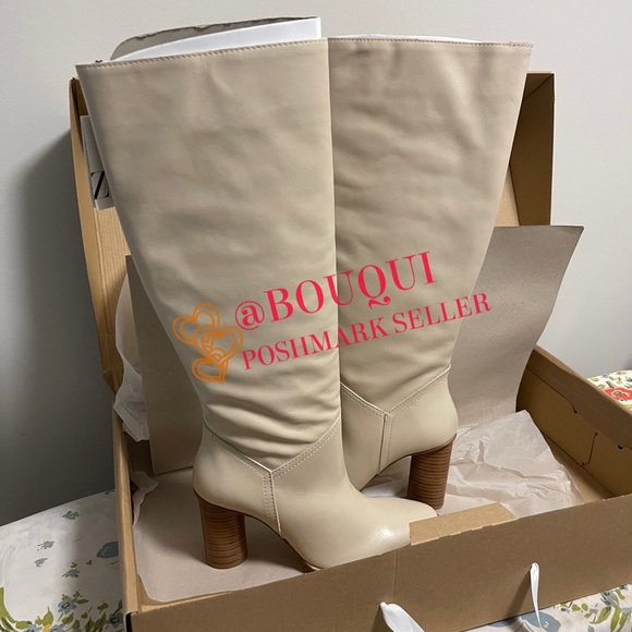 BLOGGERS FAV ZARA KNEE HIGH HEELED LEATHER BOOTS - Picture 2 of 9